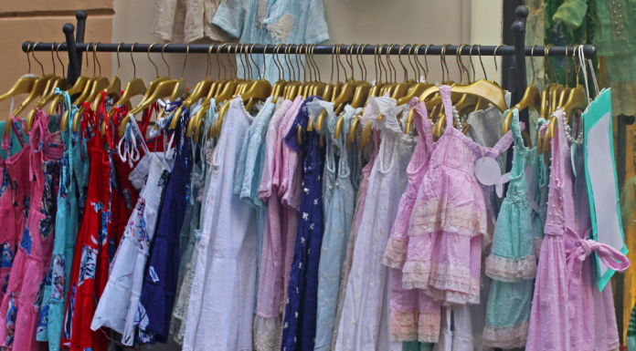 clothes on hangars at consignment sales