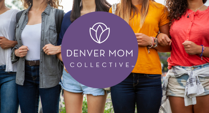 women linking arms with Denver Mom Collective logo overlay