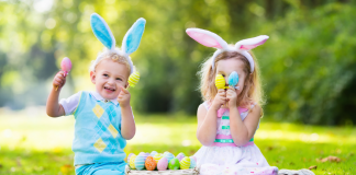 kids with Easter eggs