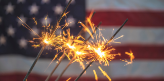 American flag with sparklers