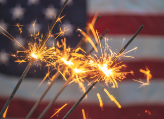 American flag with sparklers