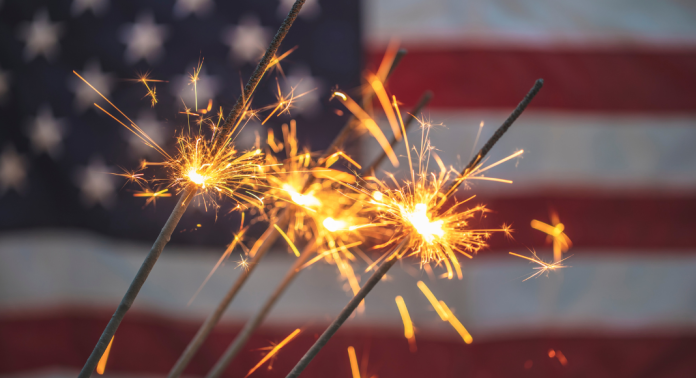 American flag with sparklers