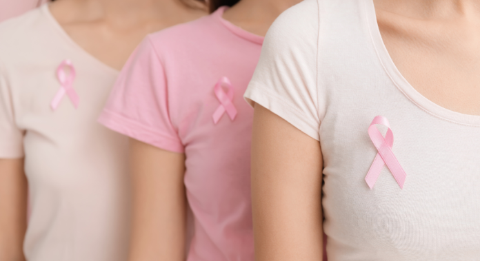 women with breast cancer awareness pink ribbons