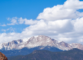 Pikes Peak Mountain in the background, Garden of the Gods in the foreground