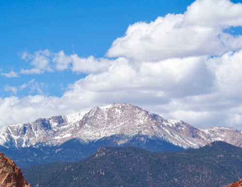 Pikes Peak Mountain in the background, Garden of the Gods in the foreground