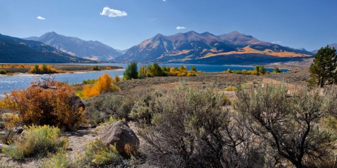 Mt. Elbert, Colorado's Highest Peak with Twin Lakes in the fall.