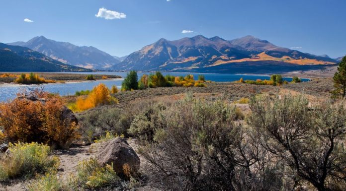 Mt. Elbert, Colorado's Highest Peak with Twin Lakes in the fall.