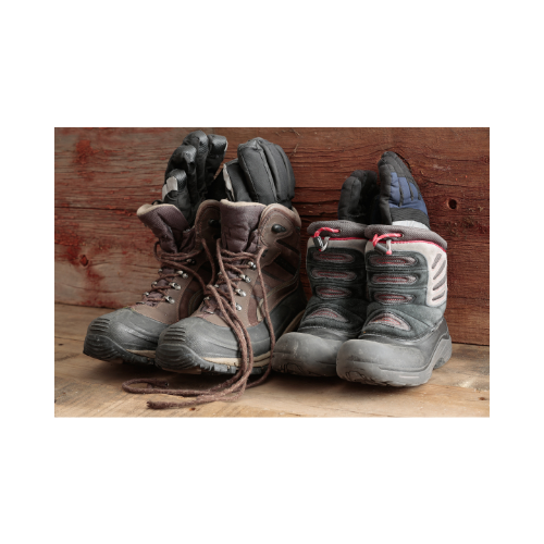 Hiking Boots and heavy winter gloves, adult and child size