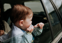 toddler looking out car window