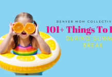 101+ Things to Do Over Summer Break in Denver girl with swim tube holding orange rounds to her face